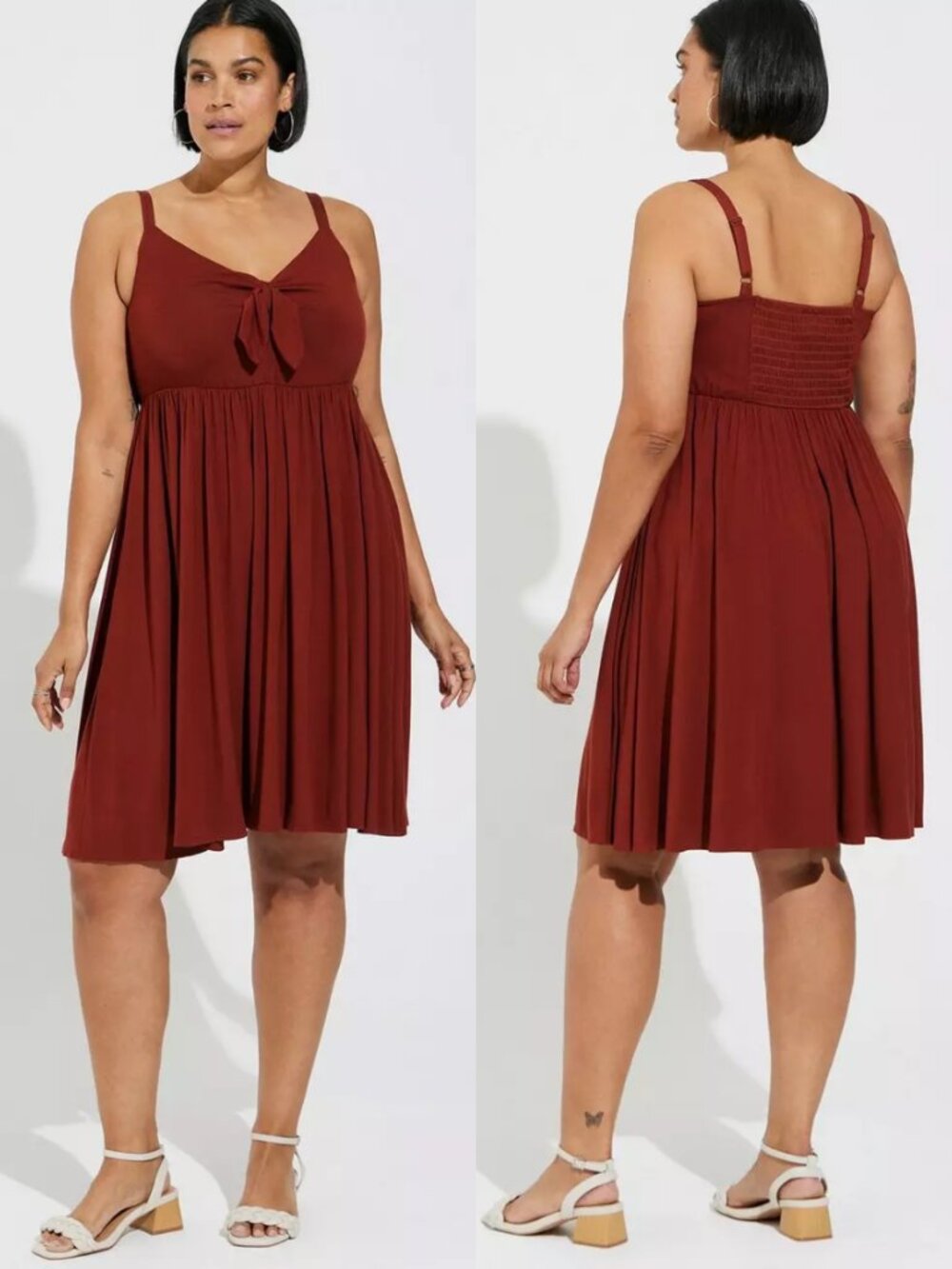 NWT Torrid 1 Brick Red Mini Super Soft Bow Front Skater Dress 1X 14 16